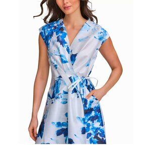 STUNNING Donna Karan New York Women's Printed Faux-Wrap Midi Dress New Size 0P